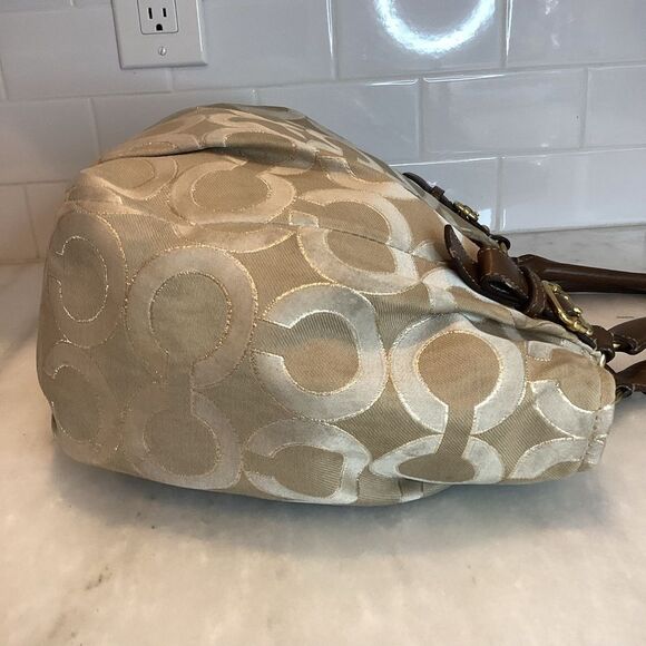 COACH Bag Purse Handbag Madison Abigail Op Art Lurex Gold & Leather Lg. Satchel - Picture 9 of 15